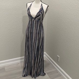 Blue striped halter maxi dress